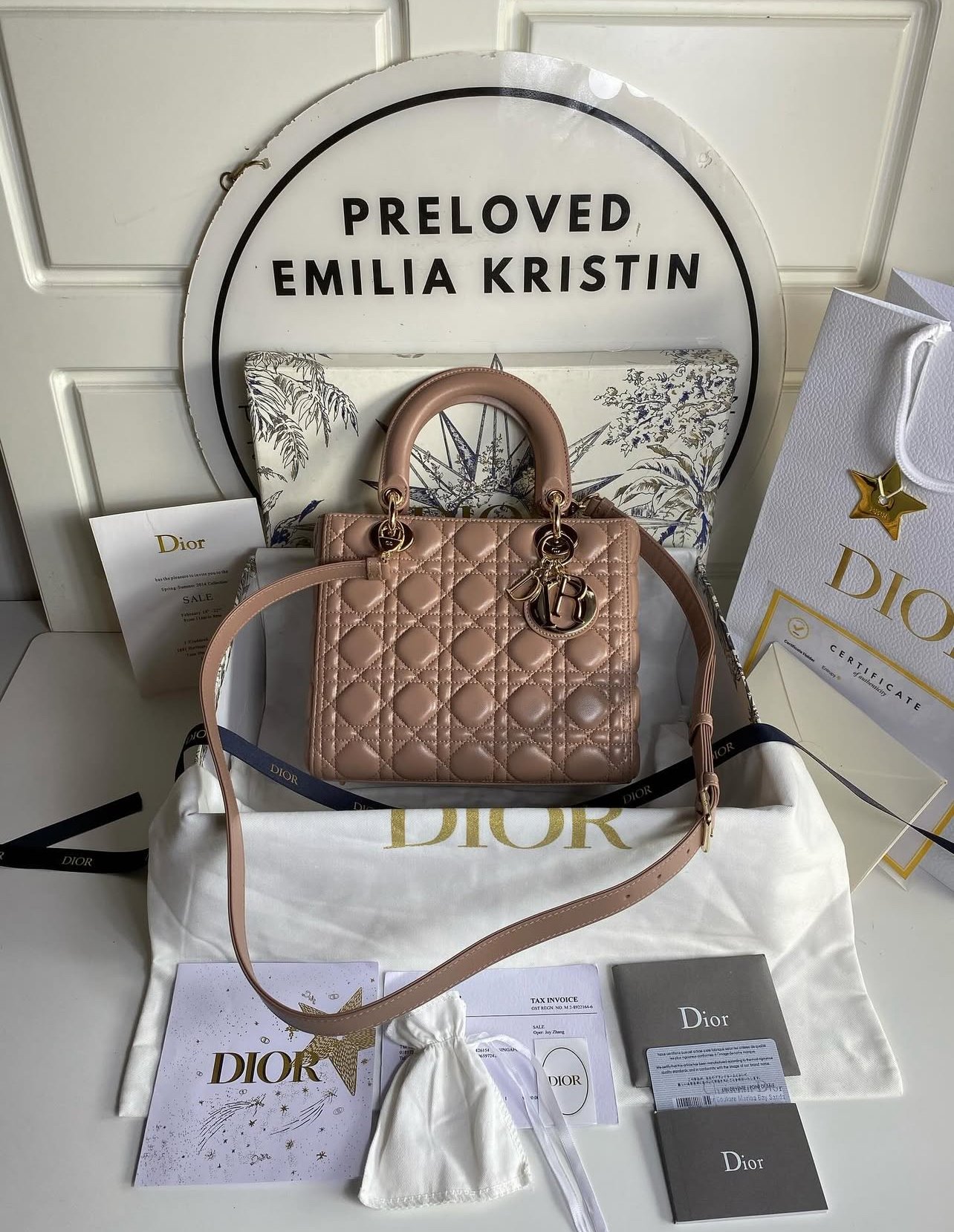 Lady Dior bag Medium Cannage Lambskin In Nude Pink 