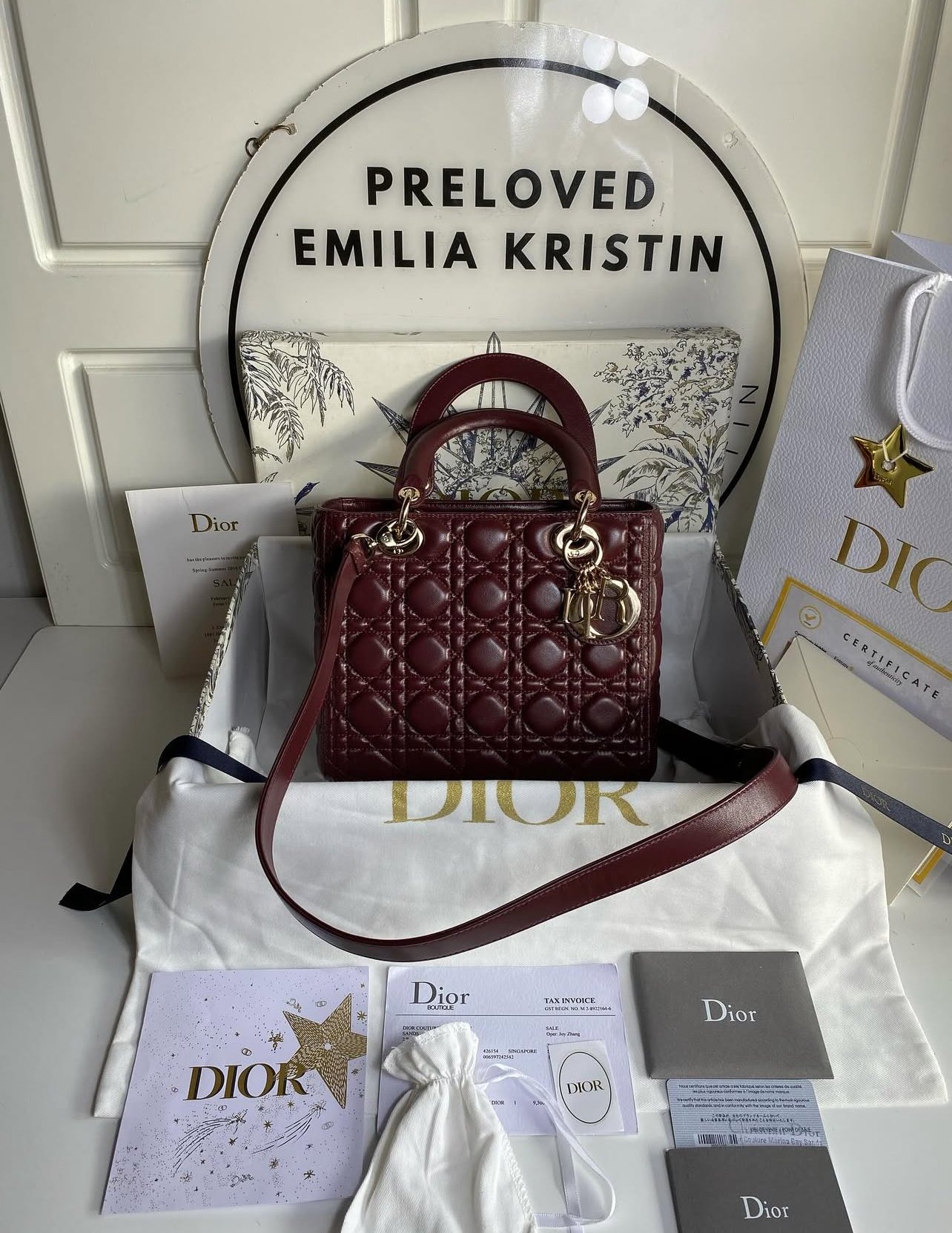 Lady Dior bag Medium Cannage Lambskin In Hermitage Red