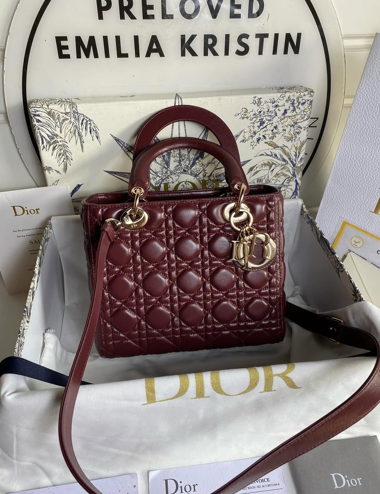 Lady Dior bag Medium Cannage Lambskin In Hermitage Red - foto 2