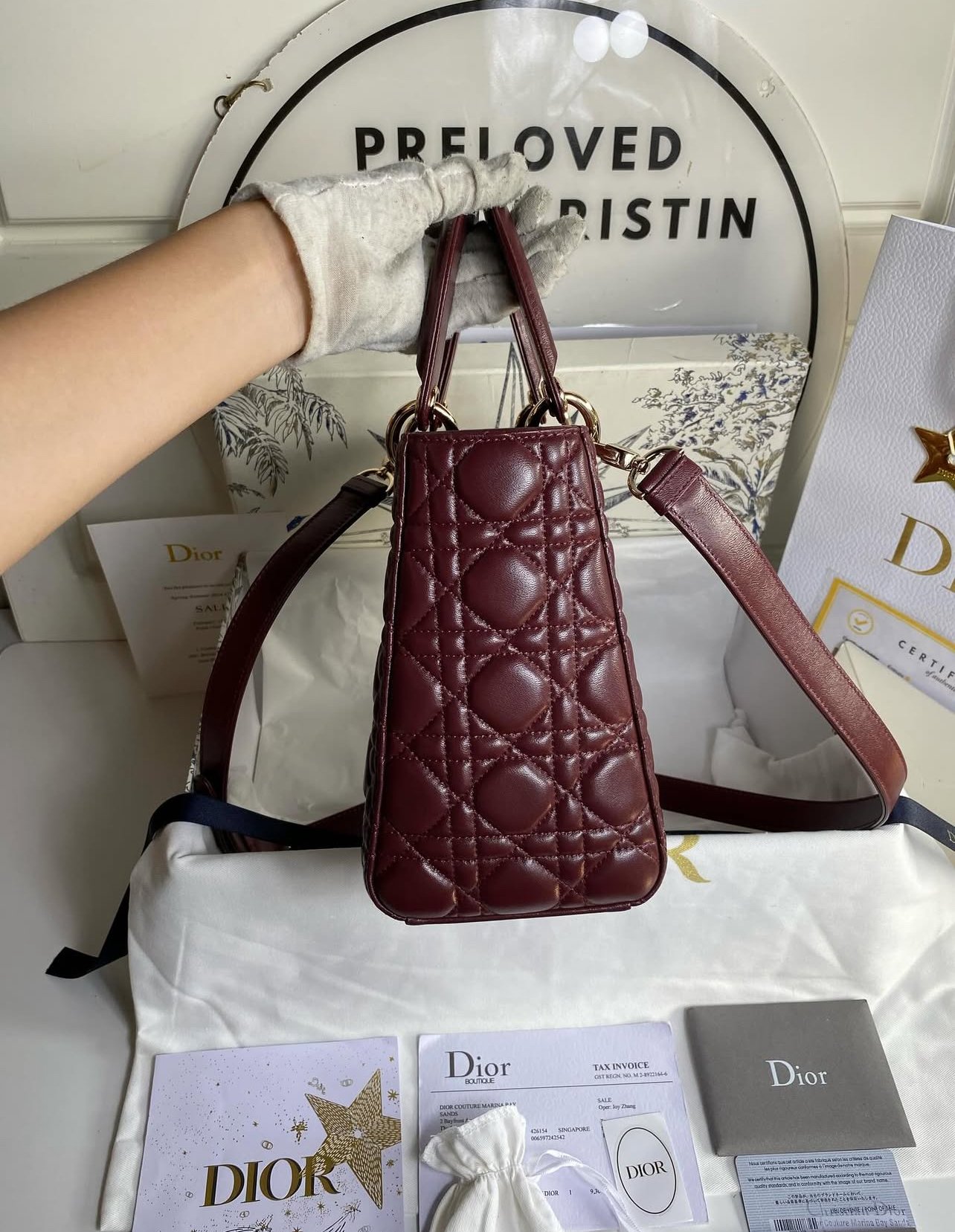 Lady Dior bag Medium Cannage Lambskin In Hermitage Red - foto 3