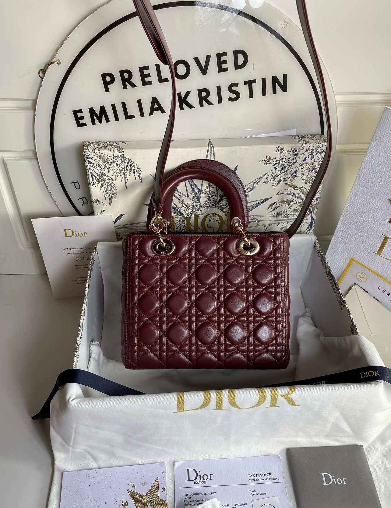 Lady Dior bag Medium Cannage Lambskin In Hermitage Red - foto 4