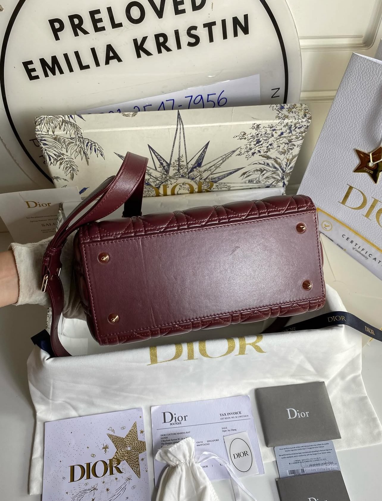 Lady Dior bag Medium Cannage Lambskin In Hermitage Red - foto 5