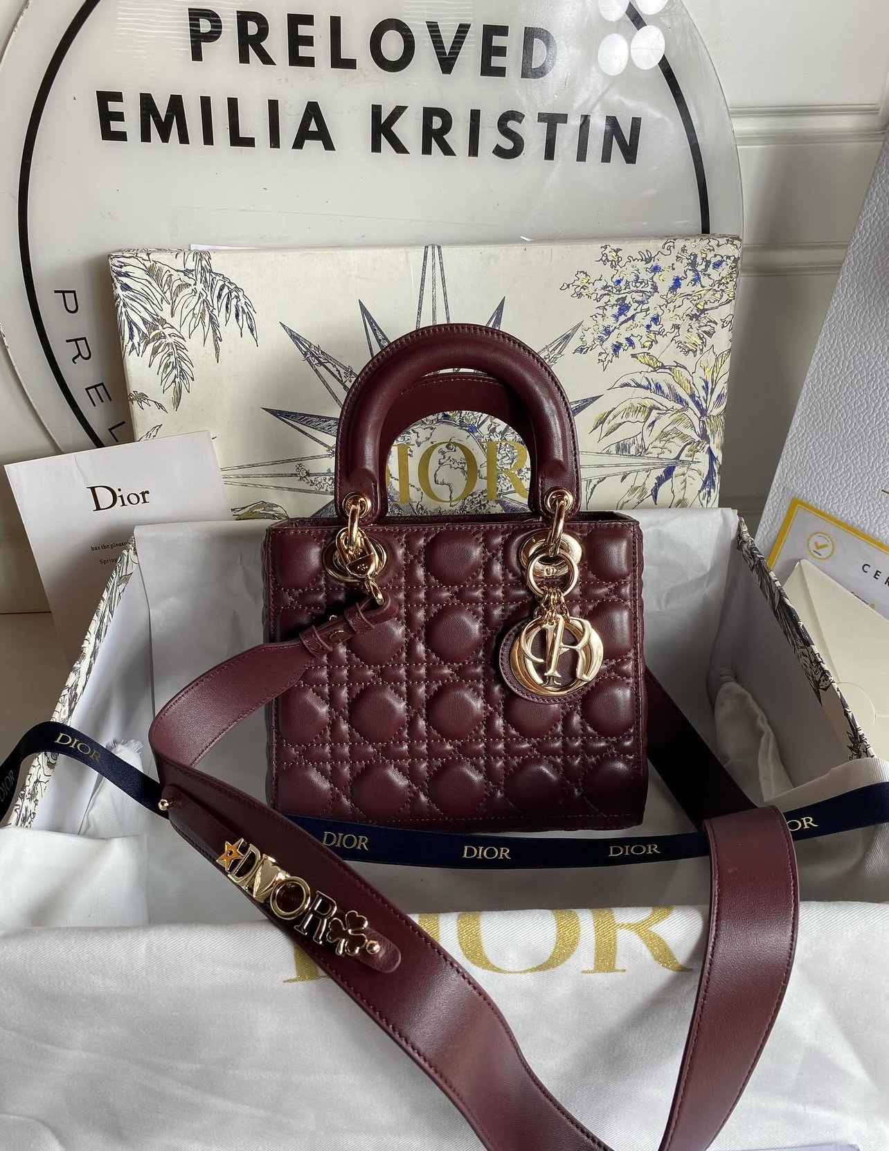Lady D Small My ABC Cannage Lambskin Burgundy  - foto 2