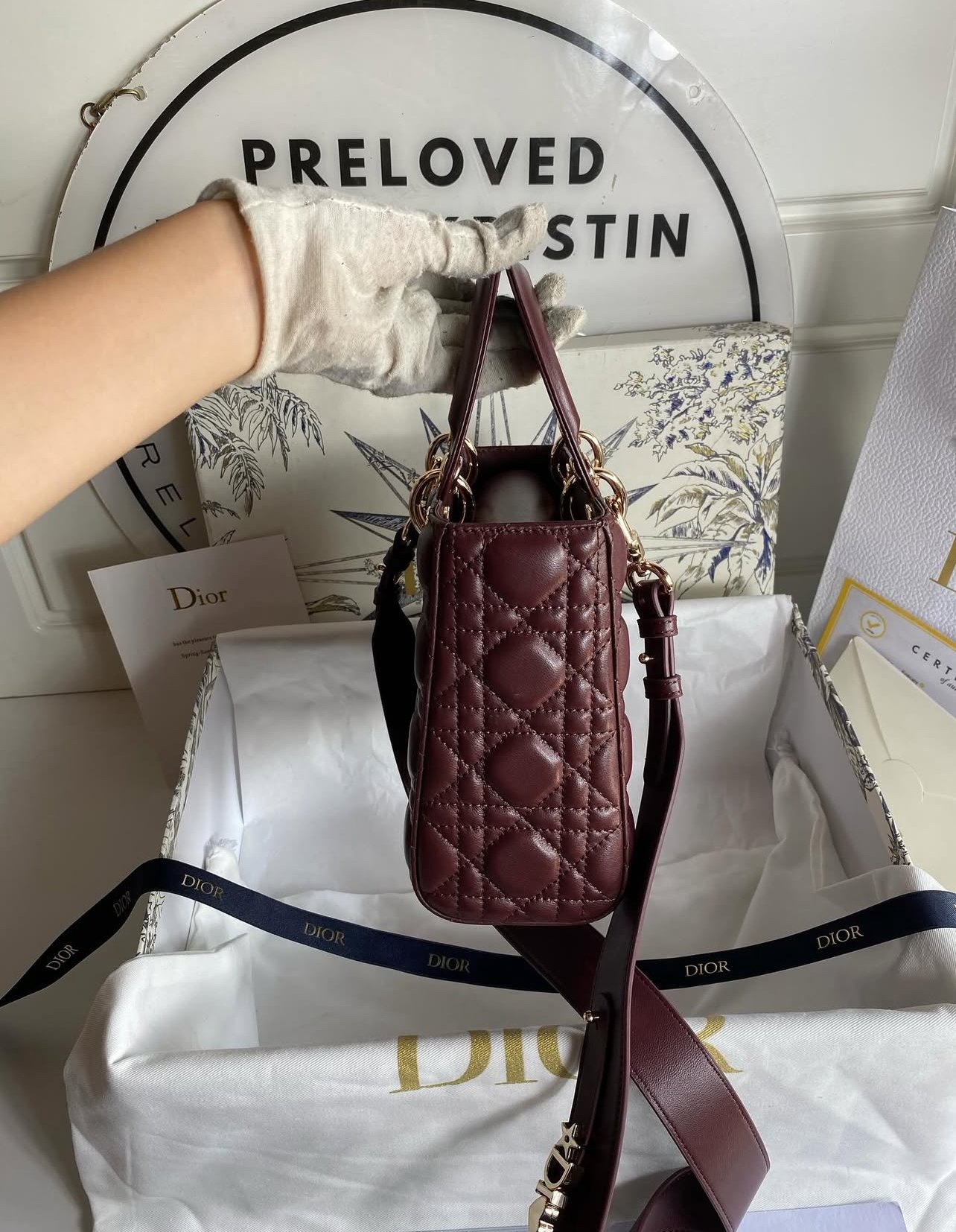 Lady D Small My ABC Cannage Lambskin Burgundy  - foto 4