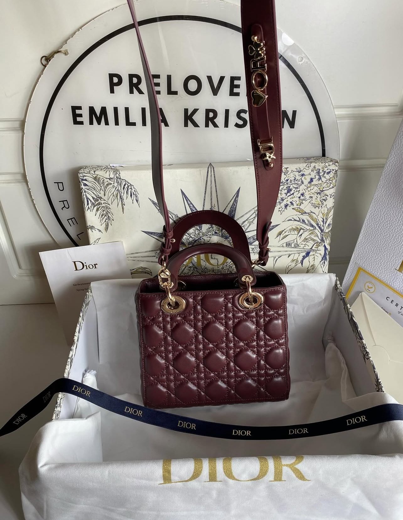 Lady D Small My ABC Cannage Lambskin Burgundy  - foto 5