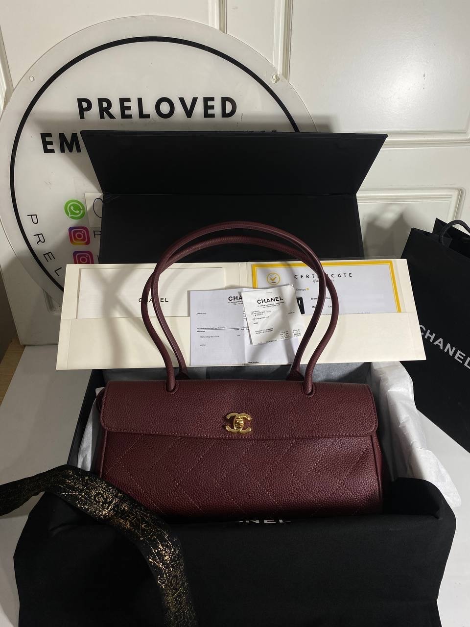 Small Urban Essential East West Shopping Tote Dark Burgundy Caviar Gold Hardware 
