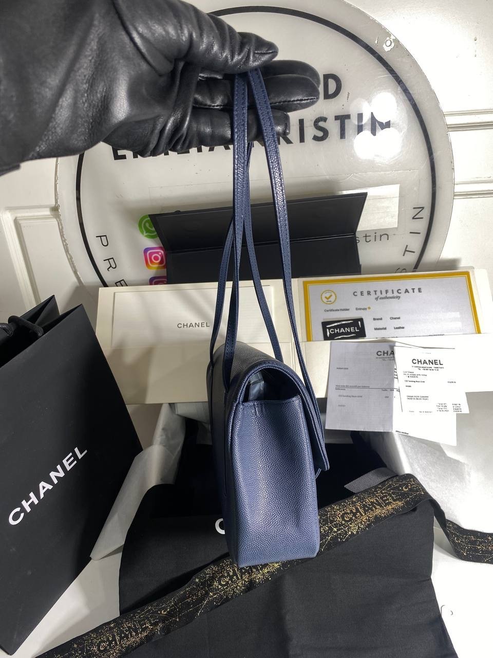 Small Flap Bag Grained Shiny Calfskin Dark Blue Ghw - foto 3