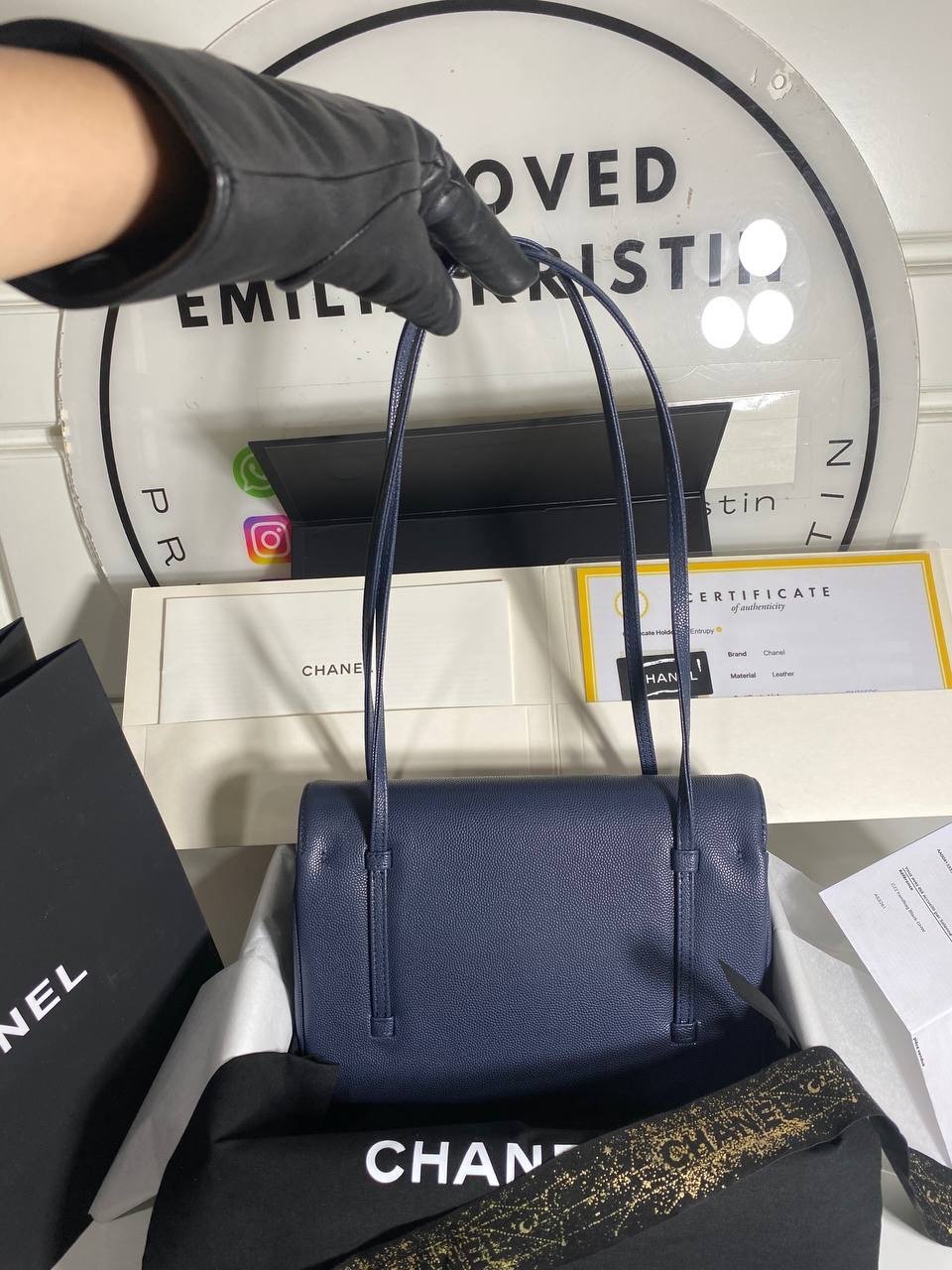 Small Flap Bag Grained Shiny Calfskin Dark Blue Ghw - foto 4